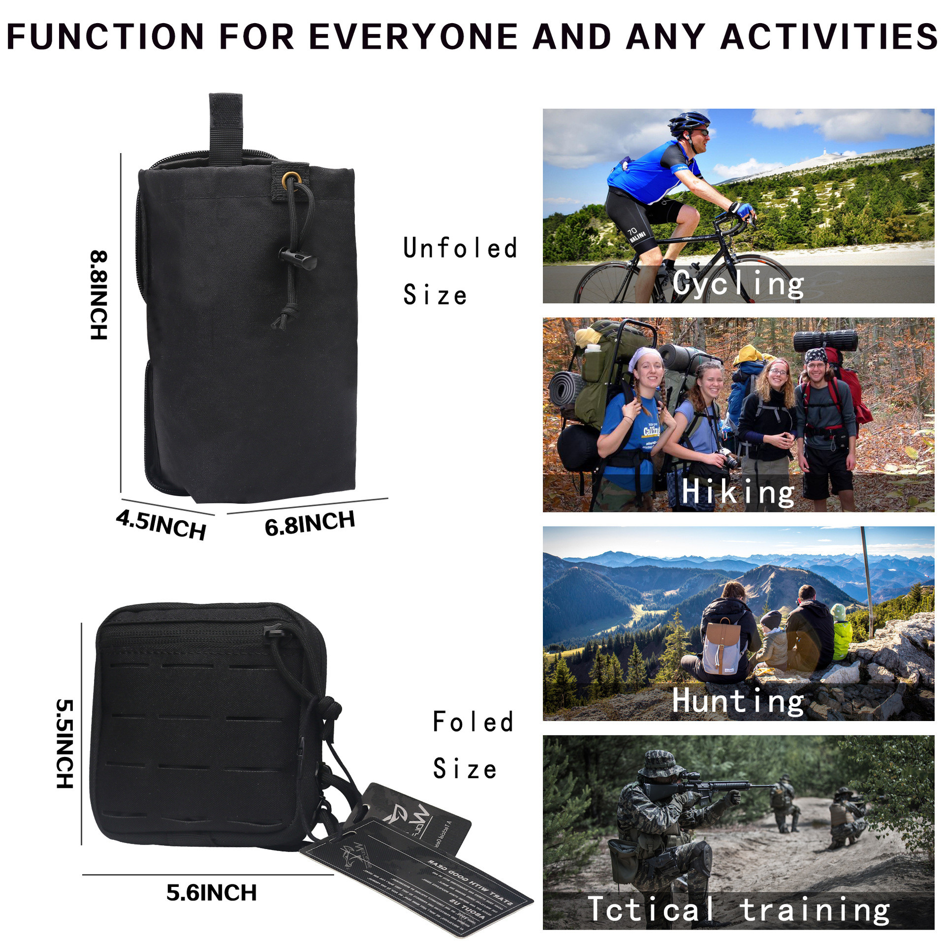 Laser Storage Drawstring Tactical Magazine Bag With Adjustable Waist Belt And Waist Bag