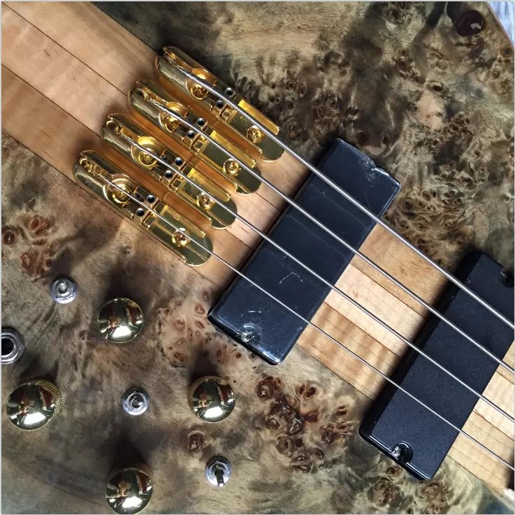 Custom 4 Strings Neck Through Body Alembic Style Electric Bass Guitar Tree Burl Top