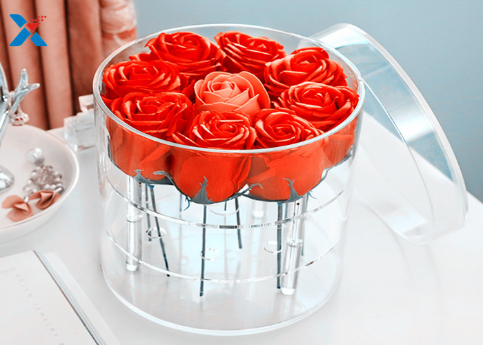 Crystal Clear Round Acrylic Flower Box 9 Holes For Rose Display Durable