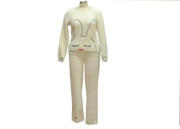 Thick Soft Coral Fleece Ladies Pajama Sets Warmest Winter Pajamas Yarn Dyed Rib