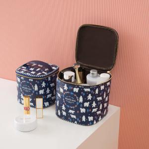 Wholesale Metal Zipper PU Leather Cylinder Bucket Cosmetic Bag from china suppliers