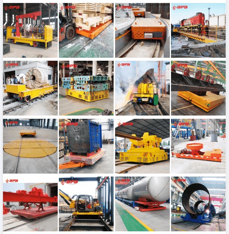 Steel Platform Motorized Electric Rail Track Trolley With Hydraulic Steering System