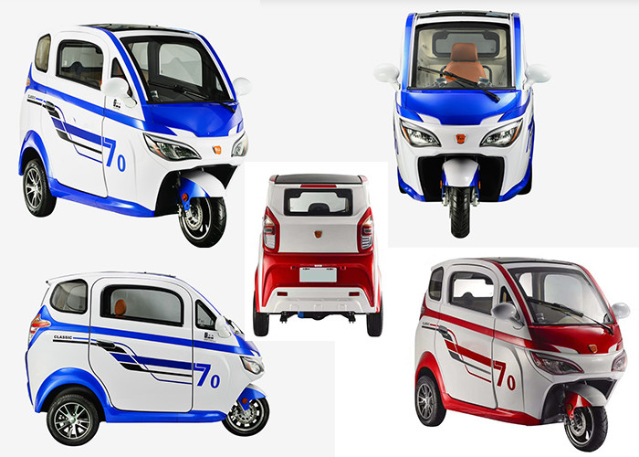 Adjustable Seat Enclosed Electric Tricycle 1200 Watt 3 Wheels Disc Brake