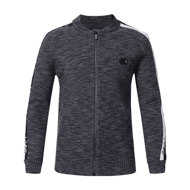 Custom Thick Knit Men's Cardigan Wool Sweater With Round Collar Full Sleeves