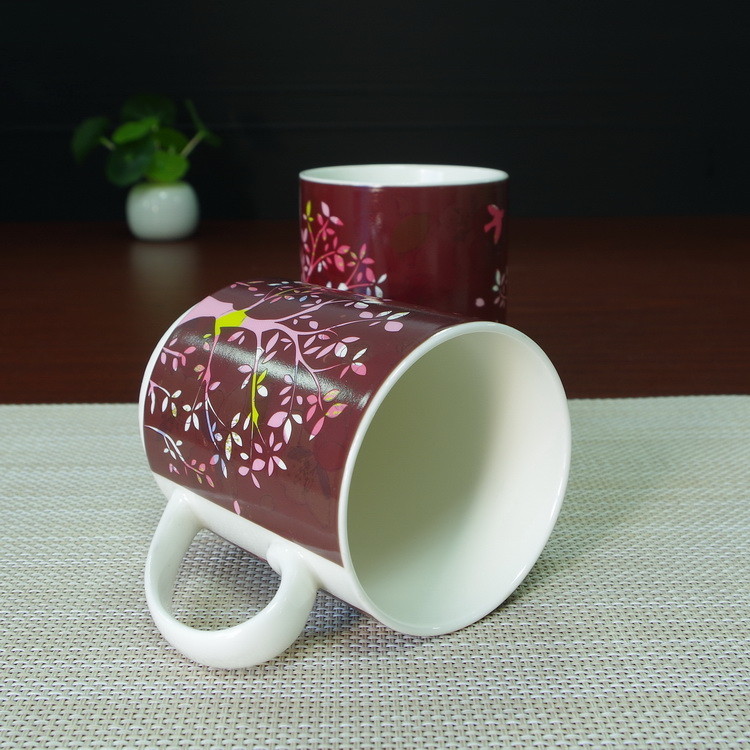White Porcelain Color Changing Coffee Mug , Spring Flowers Mugs
