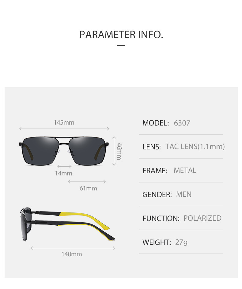 Neutral Metal Frame Sunglasses UV Blocking Square Polarized Glasses