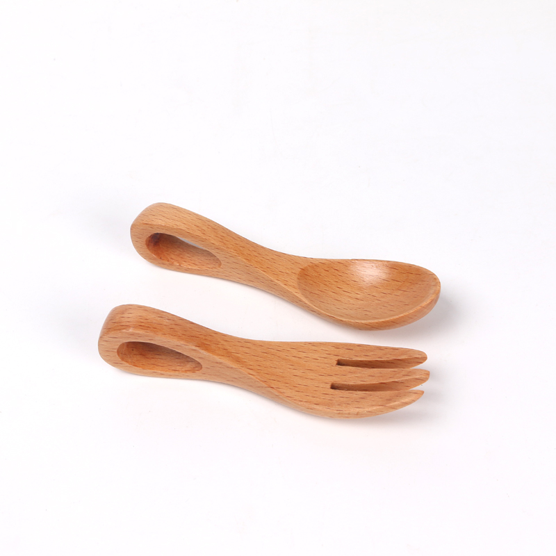 0 - 12 Months BPA Free Wooden Baby Spoon Fork Set Animal Shaped