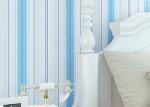 Embossed Kids Bedroom Wallpaper , Vinyl Blue and White Striped Wallpaper