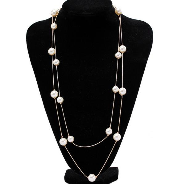 European and American fashion wild pearl long section of the multi-pearl sweater