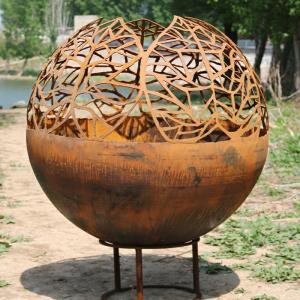 Wholesale Outdoor Sphere Corten Steel Fire Pit 80cm Stoves Packed In Wooden Box from china suppliers