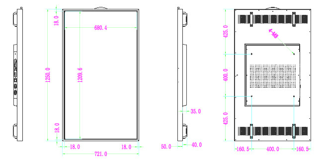 55 Inch Shop Window LCD Display Panel Hanging 3500nits 1080p