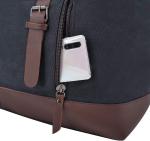 Large Capacity Travel Duffel Bag Leather Black Canvas Shoulder Crossbody Weekend