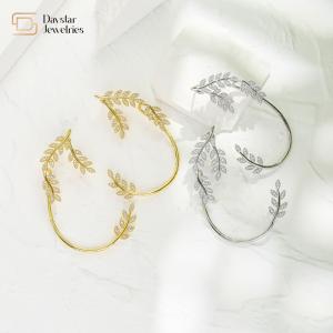 Wholesale Women Diamond Zircon 18k Gold Plated Jewelry Leaf Heart Ear Hook Earrings from china suppliers