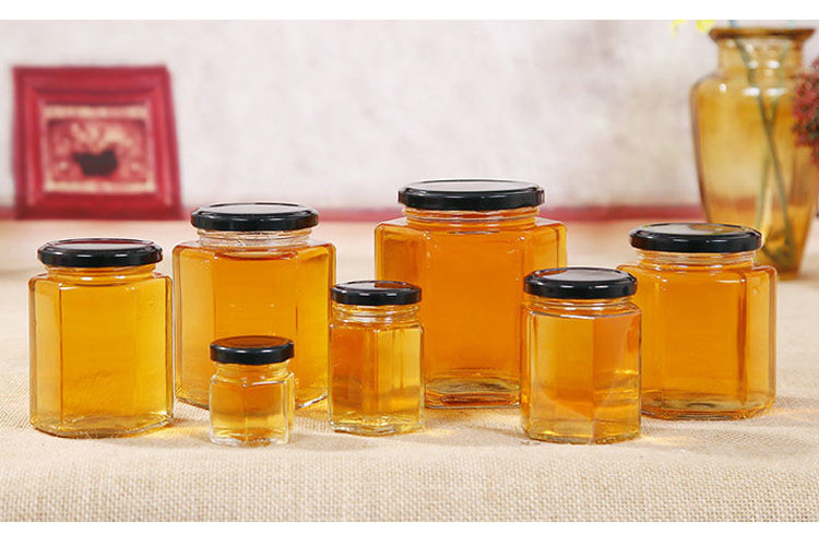 Fancy Square Glass Honey Jars , Glass Canning Jars SGS Certification