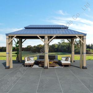 Wholesale 10x12 Patio Garden Metal Hardtop Roof Solid Wood Gazebo with Mosquito Netting from china suppliers