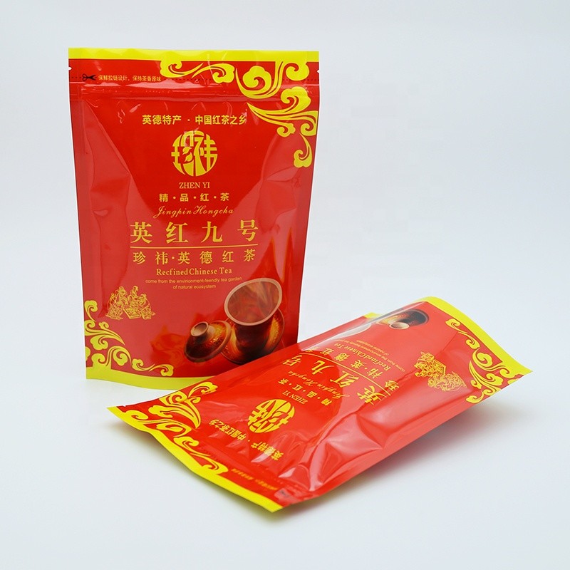 Printing PE laminated plastic stand up zipper tea packaging bag