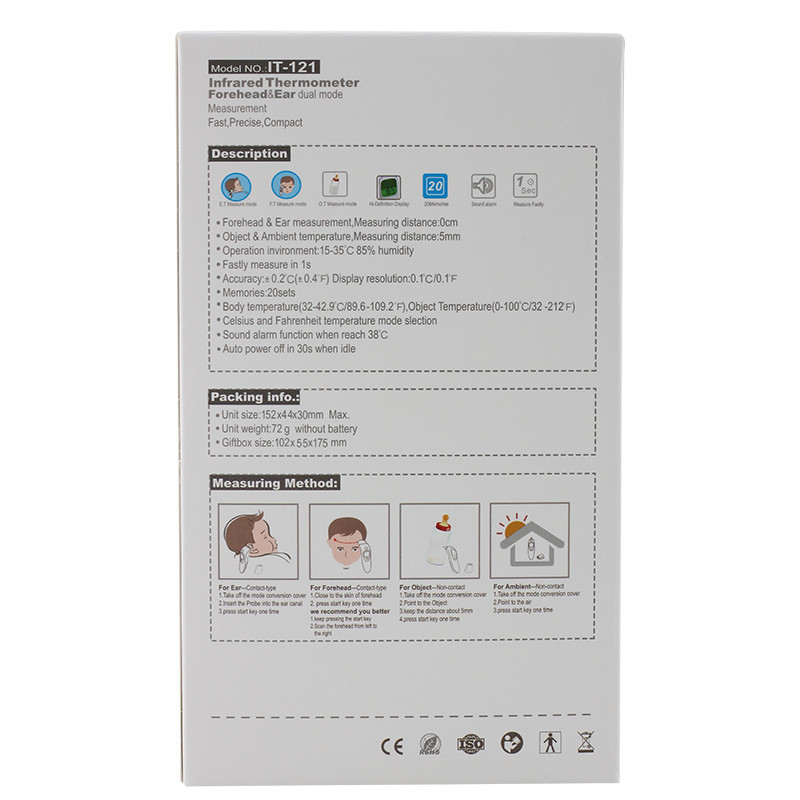 CE FDA Medical Forehead And Ear Thermometer Infrared Thermometer For Adults