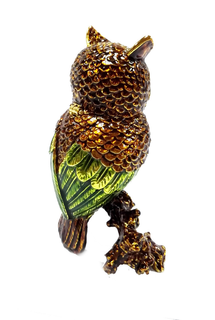 Beautiful owl handpaint metal jewelry box rhinestone owl birds enamel trinket boxes