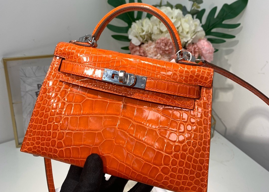 Orange Crocodile Skin Bag , 19cm Genuine Crocodile Leather Bag