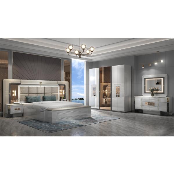 High Quality Modern Double Wooden Frame King Size Bed Wood Lighted Headboard