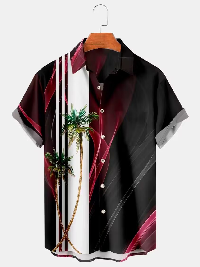 Custom Printed Hawaiian Camp Shirt for Men Allover Logo Design Covered Button Closure