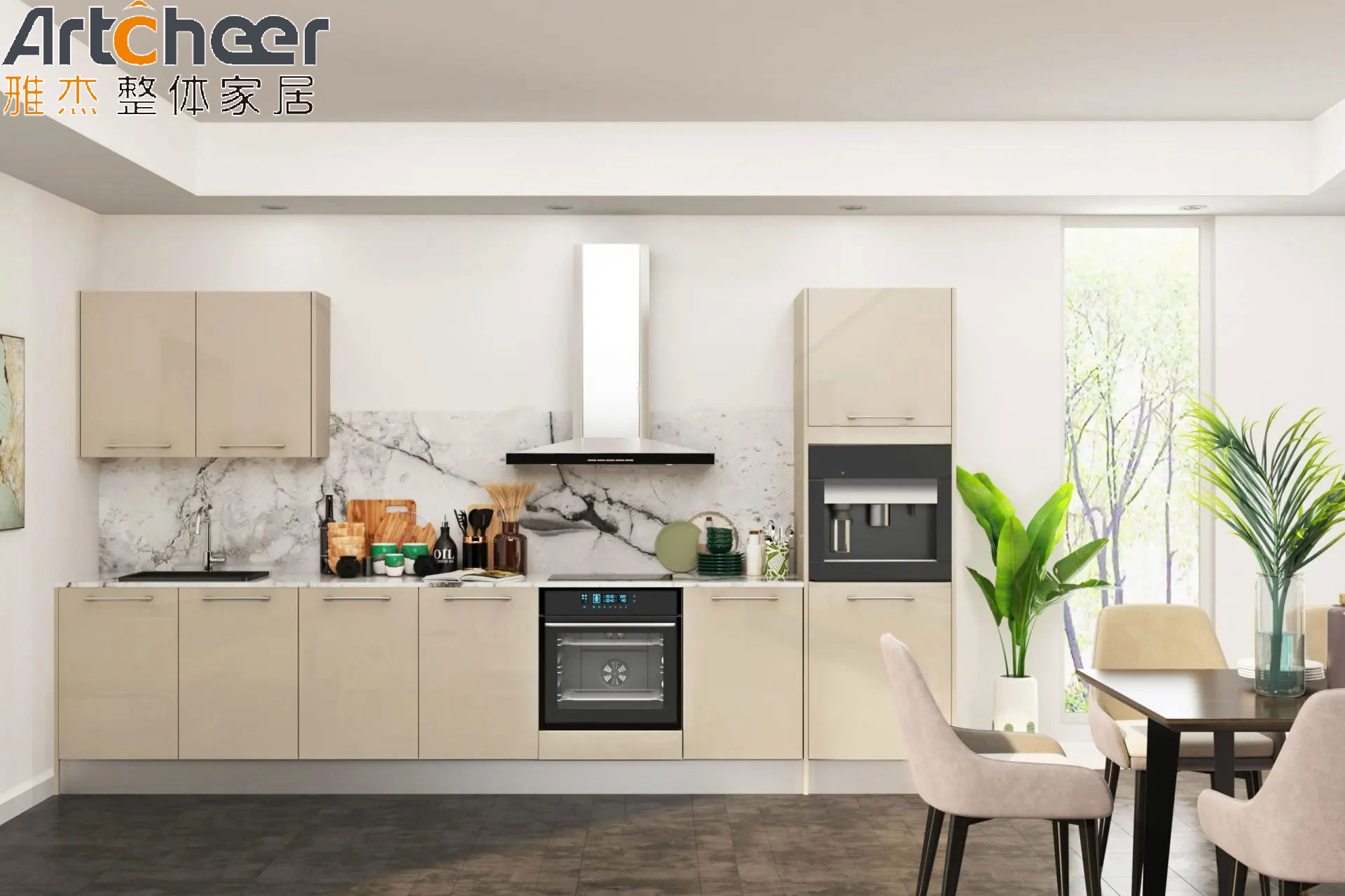 White Kitchen Cabinets with Customized Color and Durable High Gloss Lacquer Finish