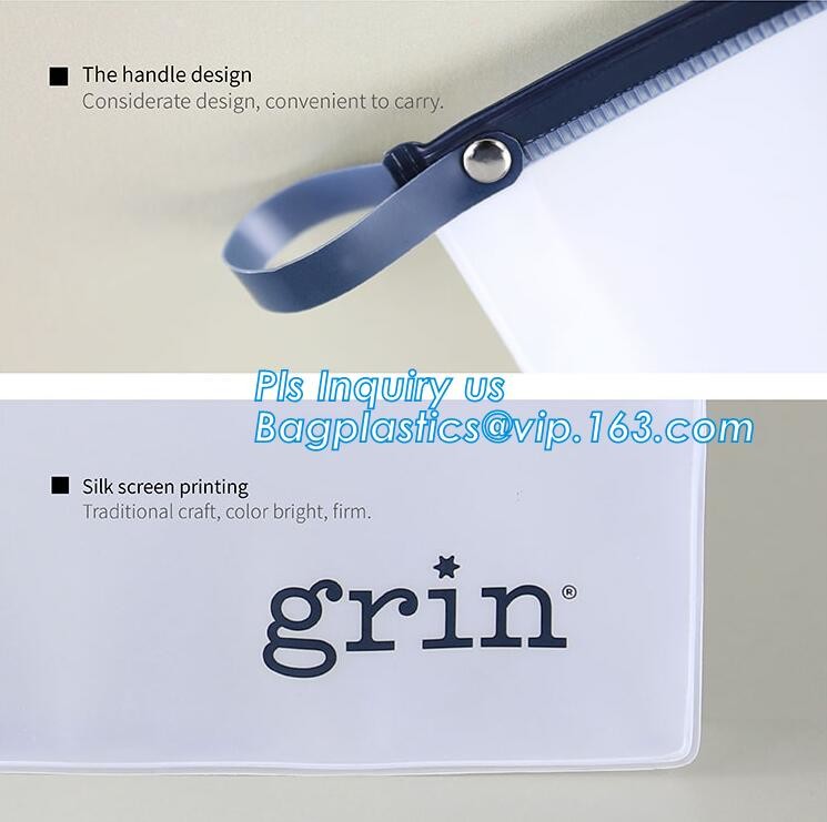 Standup Cosmetic PVC Bag With Slider, Promotional PVC Toiletry bag with zipper and slider, daily use of plastic bag with