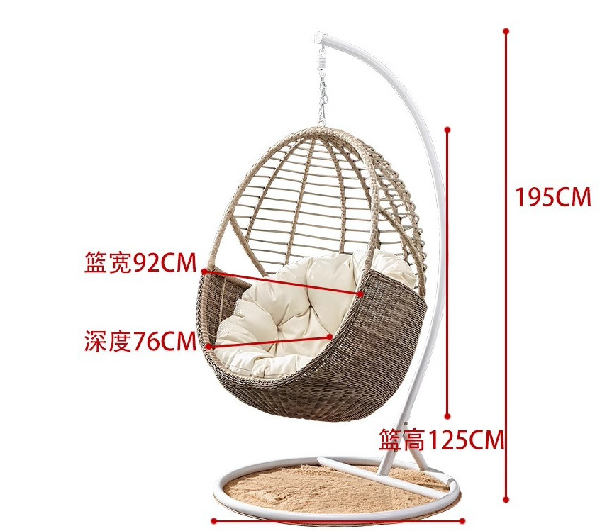 19x1.2mm Birds Nest Egg Chair Outdoor PE Rattan Swing Chair Hotel Garden Hanging