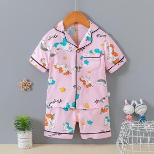 China Cotton Children Cardigan Pajama Set Lapel Cartoon Unicorn Pyjama Set on sale