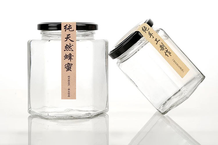Fancy Square Glass Honey Jars , Glass Canning Jars SGS Certification