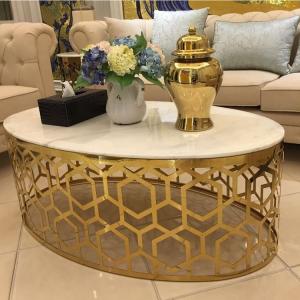 Wholesale Luxury Oval Coffee Table Stainless Stain frame Artificial Marble Top for Living Room from china suppliers