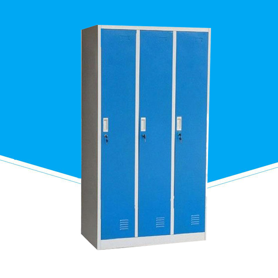 900mm Width Steel Office Lockers Furniture 3 Door With Green Steel Handle