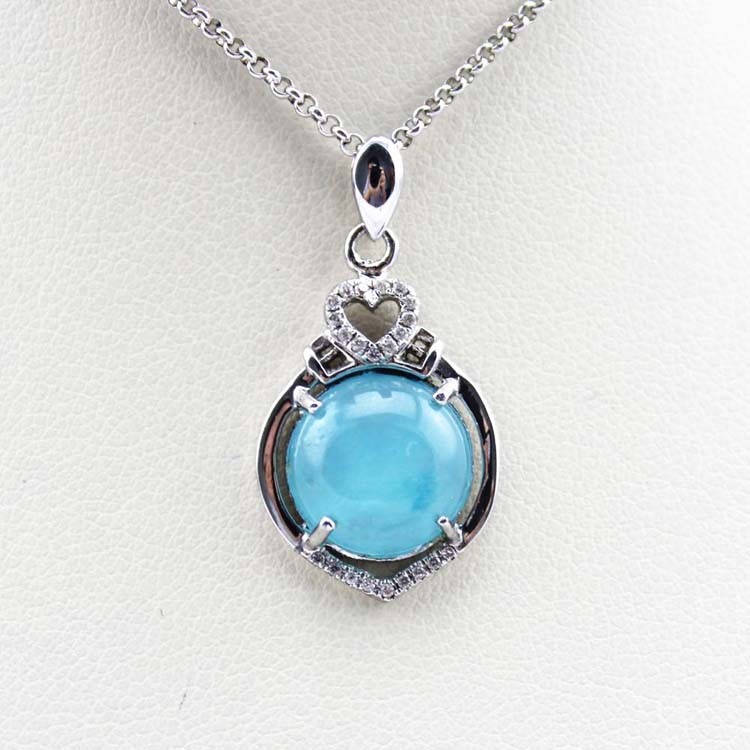Women Jewelry 925 Silver Blue Chalcedony Cubic Zirconia Pendant Necklace (PSJ078)