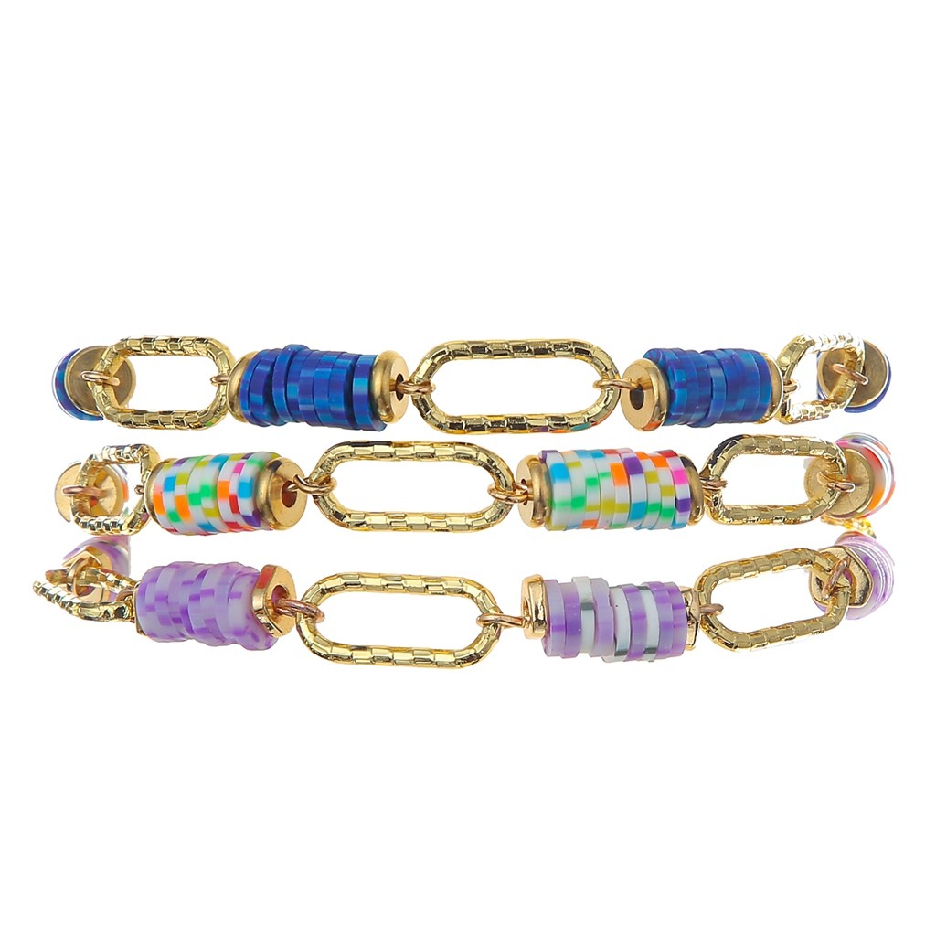 Rainbow Polyclay Piece Handmade Beads Bracelets 6mm With Gold Chain Magnets