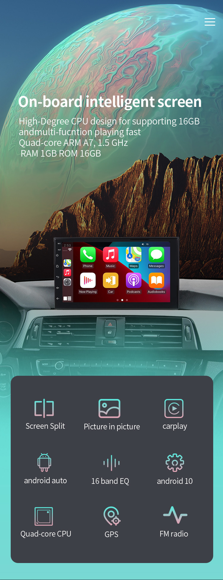 2 Din Android 9 Inch Rearview camera Touch Screen Double Din Car Radio 1+16 GB with IPS screen Pantalla Para automovil