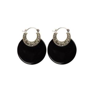 Wholesale Sterling Silver Black Agate Hoop Earrings(XH021046W ) from china suppliers