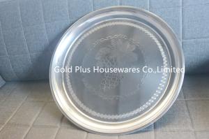 Wholesale 45cm Wholesale silver round serving tray for wedding checkered metal food tray platter stainless steel round food plate from china suppliers