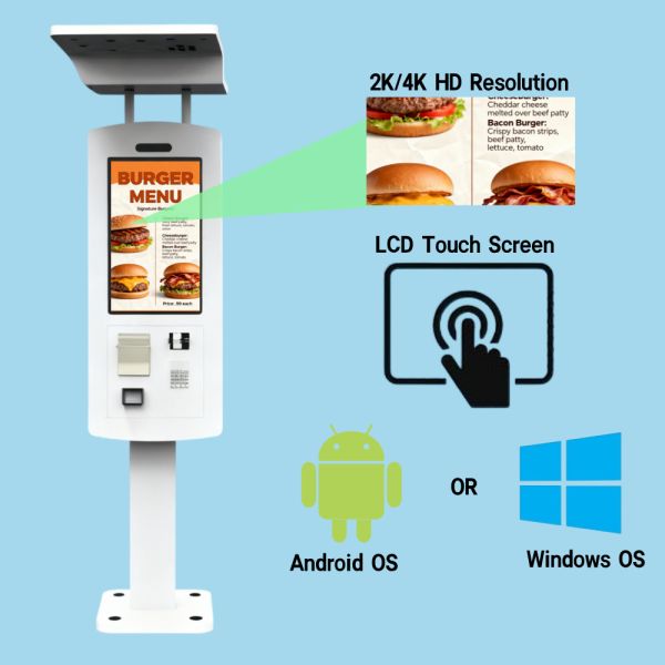 IP65 Waterproof Outdoor Touch Screen Kiosk with 21.5" HD Display and 10-point Capacitive Touch for Self Ordering