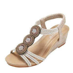 Wholesale BS174 Fashion Sandals Women'S European And American Rhinestone Cross Strap Back Zipper Wedge Heel Mid-Heel Women'S Shoes from china suppliers