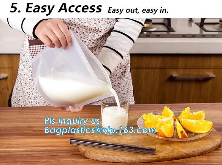 Reusable Leakproof Zipper Preservation Airtight sandwich Zip lockk Cooking Fresh Zip Large Silicone Storage Food Bags With