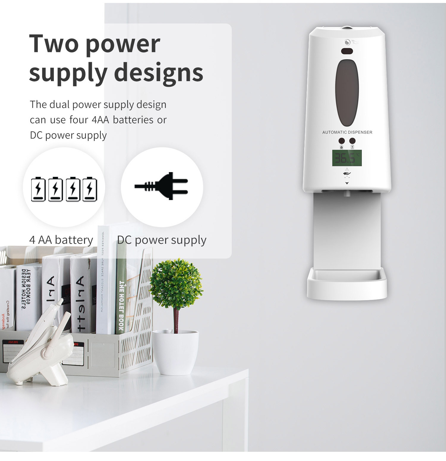 ABS Material White Color 1300ml Hand Sanitizer Dispenser With Thermometer