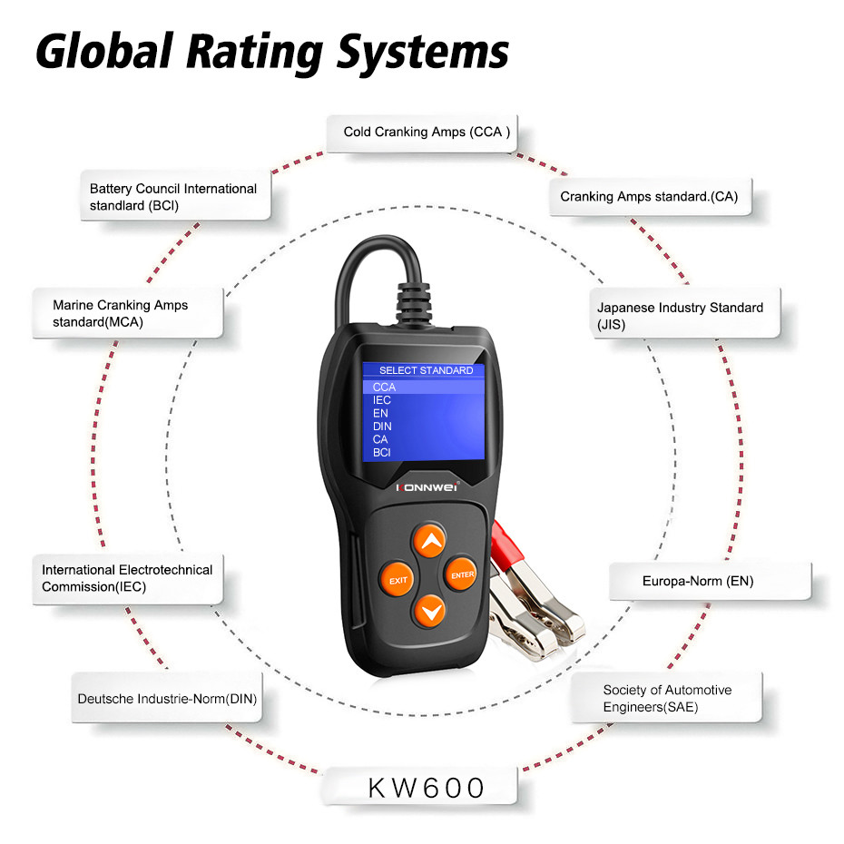 Cranking Test Car Battery Tester Kw600 With Data Storage And Print 2 Years Warranty