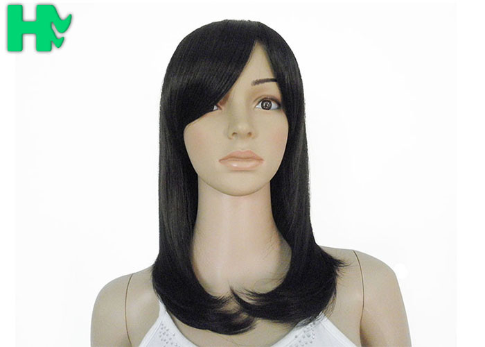 32" Humen Synthetic Black Wigs Normal Lace Single Bleached Knots