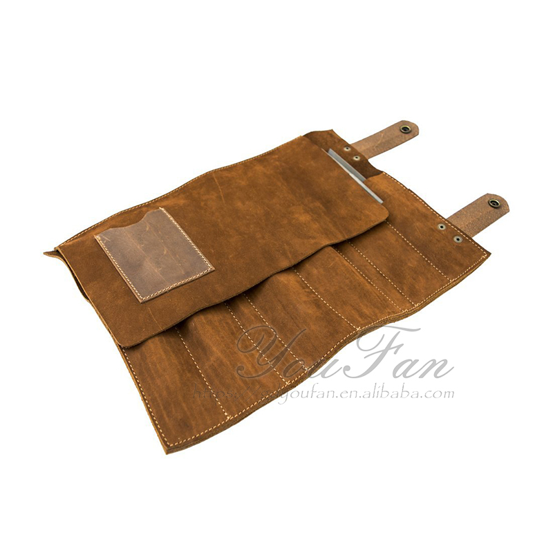 Custom Handmade Leather Tool Roll Bag For Chef / Barber / Electrician