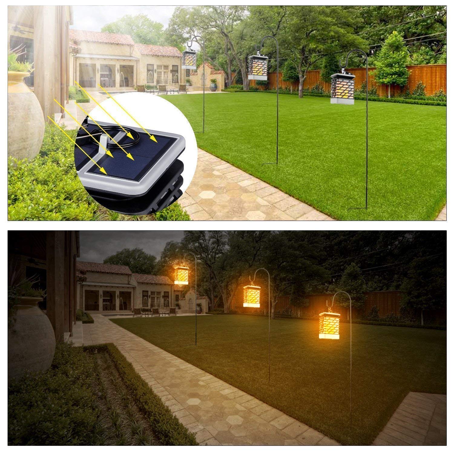 IP55 3500K Solar Pillar Light LED 1.2V Garden Dancing Flame Lamp With Flicker Flame