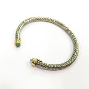 Wholesale (B-54)Fashion Jewelry Yellow Gold Silver Tone Plated Cable Bangle with Bule Cubic Zircon from china suppliers