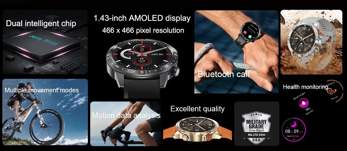 AK57 Men Smart Watch 1.43 Inch Amoled Screen BT Call Music Player Smart Watch