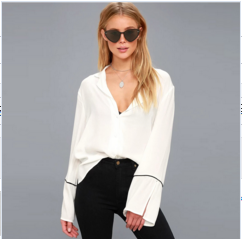 Bell Sleeve Wrap Blouse with Deep V Neck