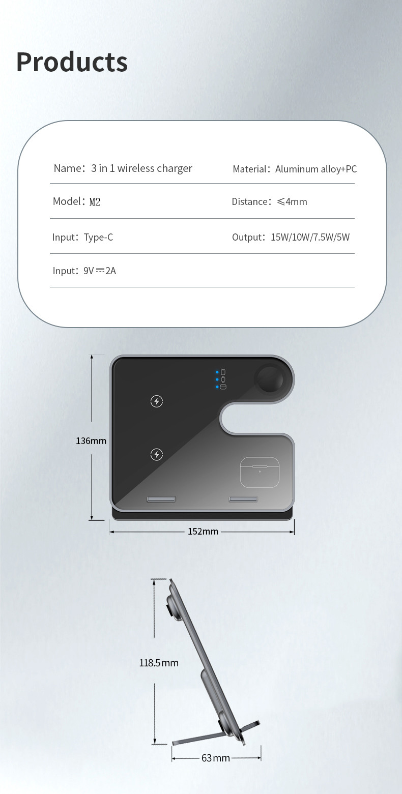 15W Fast Wireless Charging Braket for Apple Samsung Qi Phones Airpod and iWatch