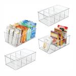 Plastic Food Storage Bin Clear Organizer with 4 Compartments for Kitchen Cabinet
